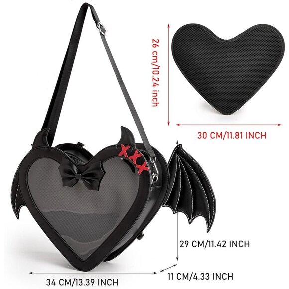 Gothic Ita Bag Backpack with Bat Wings Heart Shaped Pin Display Bag Crossbody main image 5